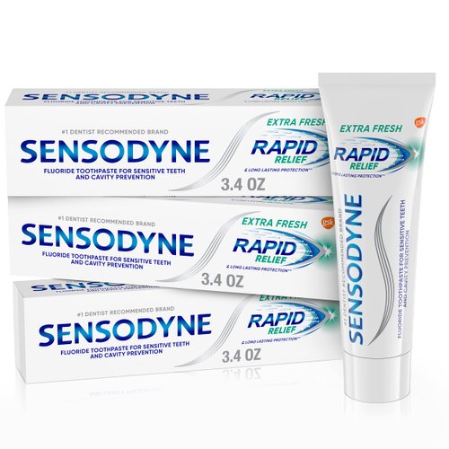 Sensodyne Rapid Relief Sensitive Toothpaste, Extra Fresh - 3.4 Ounces (Pack of 3)