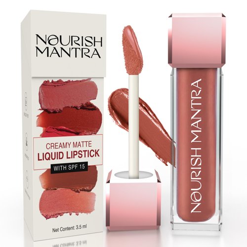 NOURISH MANTRA Tedha Medha Hazelnut Lipstick (3.5ml)/ Creamy Matte Liquid Lipstick with SPF/Water...