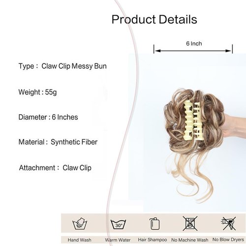 KRSI Messy Bun Clips for Hair Pieces with Claw Clip Hair Extensionsm Honey Buns,Messy Bun Hair Tousled Updo Scrunchie Long Beard Chignon Buns Hair Pieces for Women(Honey/Ombre Brown)