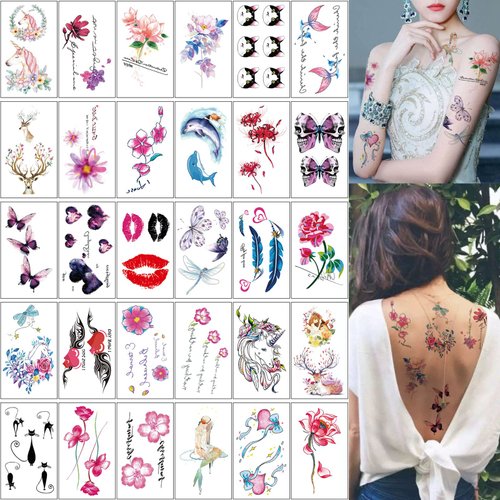 30 Sheets Butterfly Temporary Tattoos For Women Girls Adults 3D Butterflies Sexy Fake Tattoo Stickers Waterproof Body Art Colored Temp Tattoo Paper (S30 F)