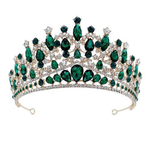 SH Metal Tiaras and Crowns for Women, Crystal Wedding Tiara for Bride, Rhinestone Queen Crown, Bridal Costume Hair Accessories for Birthday Prom Pageant Quinceanera Celebration, Green