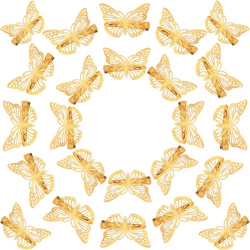 24 Pieces Gold Butterfly Hair Clips Metal Butterfly Hair Clamps Metallic Hollow Butterfly Hairpins Cute Gold Hair Clips for Women Girls with Left and Right Styles