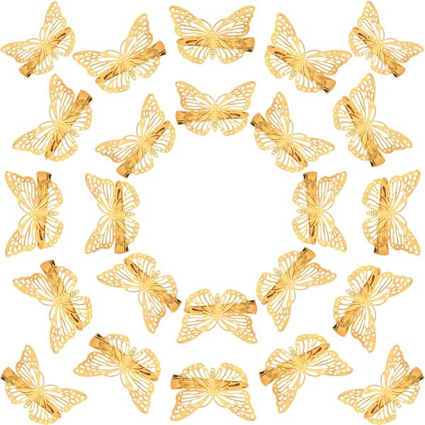 24 Pieces Gold Butterfly Hair Clips Metal Butterfly Hair Clamps Metallic Hollow Butterfly Hairpins Cute Gold Hair Clips for Women Girls with Left and Right Styles