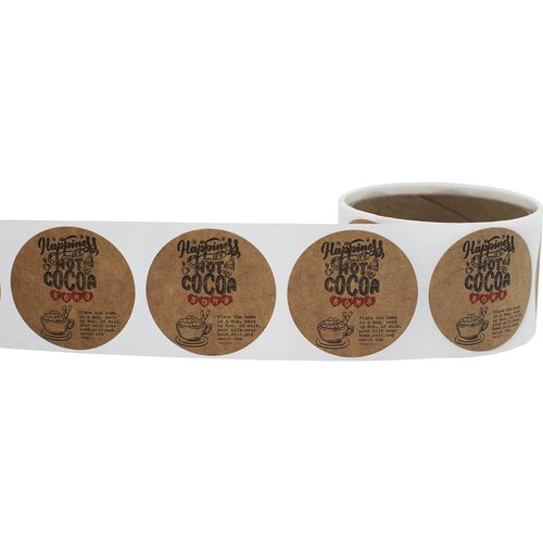 Natural Kraft Hot Cocoa Bomb Instruction Labels 2 Inch Round Holiday 50 Total Stickers