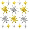 Gold Silver Star Balloons,Explosion Star Balloons Kit with 6Pcs 22Inch Cone Star Foil Balloons and 10Pcs 10Inch Four Pointed Star Balloons for Birthday Anniversary Disco Party Decorations