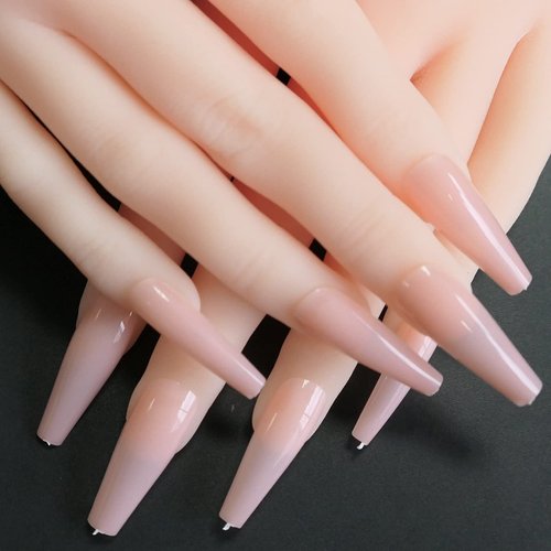 500pc Nude Pink Coffin False Nails Press on Full Cover Ballerina Fake Acrylic Nail Tips Manicure Fingernails Design Decor with Case for Women Girls Home Salon DIY (Nude Pink)