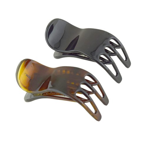 Parcelona French Simply Bear Cub Paw Set of 2 Tortoise Shell and Black Celluloid Medium Side Slide In Jaw Yoga Hair Claws Clips