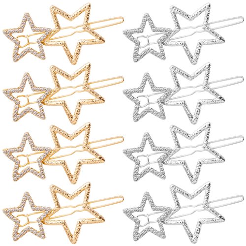 Joez Wonderful 8 Pcs Star Hair Clips, Metal Star Hairpins, Gold Silver Rhinestone Star Hair Accessories for Women, Girls, Thick Hair, Long Hair