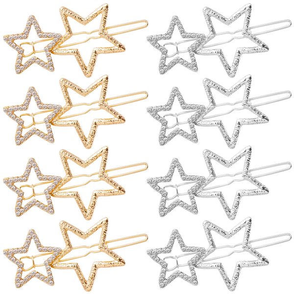 Joez Wonderful 8 Pcs Star Hair Clips, Metal Star Hairpins, Gold Silver Rhinestone Star Hair Accessories for Women, Girls, Thick Hair, Long Hair