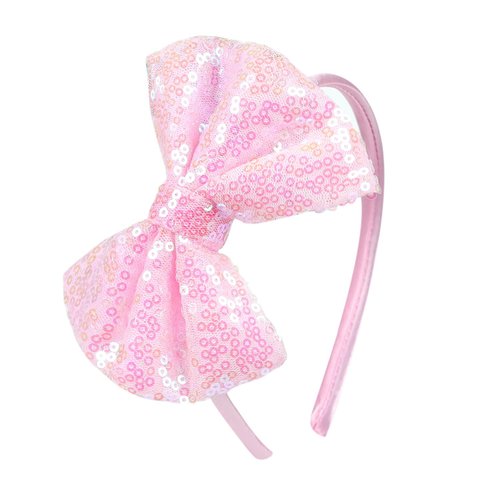 AMYDECOR Love Fairy 4.3-Inch Sparkly Sequin Bow Tie Headbands - Boutique Ribbon Bows for Girls, Kids, and Women (Pink)