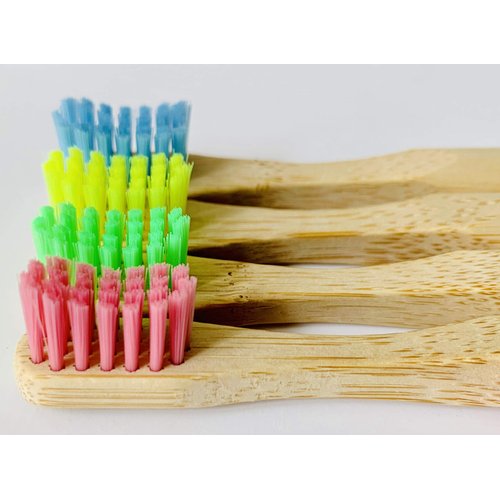 EcoFrenzy - Kids Bamboo Toothbrush - Child Size Soft BPA Free Color Safe Bristles (4 Pack)