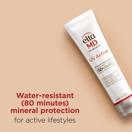 EltaMD UV Active Mineral Sunscreen with Zinc Oxide, SPF 50+, Water Resistant Sunscreen Up to 80 Minutes, 3.0 oz Tube