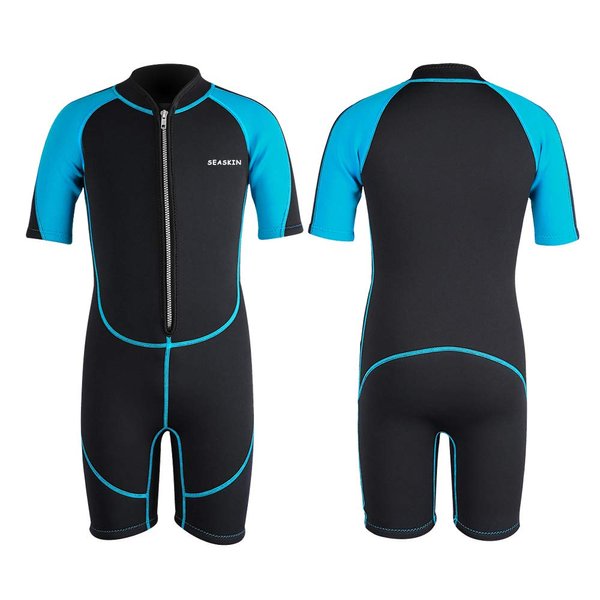 Kids Wetsuit Shorty, 2mm Neoprene Thermal Swimsuit Toddlers Boys Front Zipper Keep Warm for Diving Surfing Swim Lessons (Boys, 12)