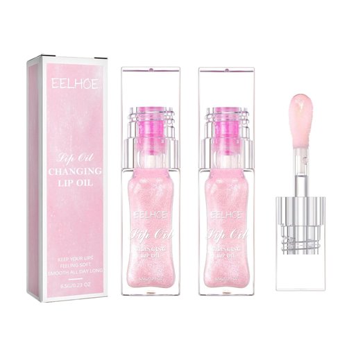 YIDIXING 2 Pcs Color Changing Lip Oil, Big Brush Color Changing Lip Oil, Lip Oil Color Changing, Long Lasting Nourishing Non-sticky. (Color Changing Lip Oil & Pearlescent Color Changing)
