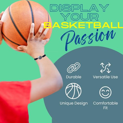 Sportybella Basketball Charm Bracelet Black- Adjustable Bracelets For Girls & Boys w/Basketball Charm. Basketball Gifts & Souvenir for Basketball Players. Unisex Basketball Jewelry