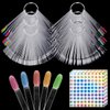 IBEQUEM 300Pcs Clear Nail Swatch Sticks with Ring, 2 Styles Fan-Shaped Nail Art Polish Display Tips, False Nail Sample Sticks, Nail Practice Color Display Polish Board for Nail Art Polish, Salon, DIY