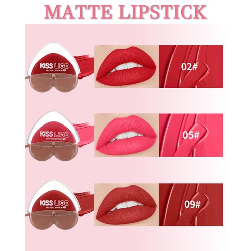 LYSdefeu 3 Colors Lazy Lipstick Set, Love Matte Velvet Lipstick Labiales Long Lasting Waterproof Non-stick Not Fade Lip Stain Lip Gloss, Easy to Color Lipstick Lazy Lip Makeup for Women Girl-02+05+09
