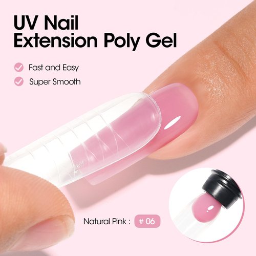 Gellen Poly Nail Gel Builder for Nail Extension Nail Strengthener, 60 g 06 Natural Pink Poly Gel Trendy Nail Art Design for 3D Nail Molder Beauty Gift for Salon Manicure Easy DIY at Home