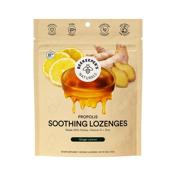 Beekeepers Naturals Ginger Lemon Lozenges, 14 Ct
