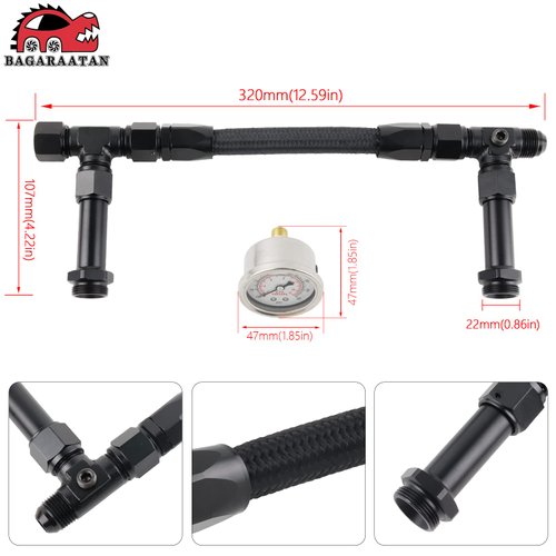 BAGARAATAN Universal 7/8" Fuel Line Dual Inlet 4150 Carburetors 8 AN Dual Feed Fuel Line W/Silver Psi Gauge for Holley