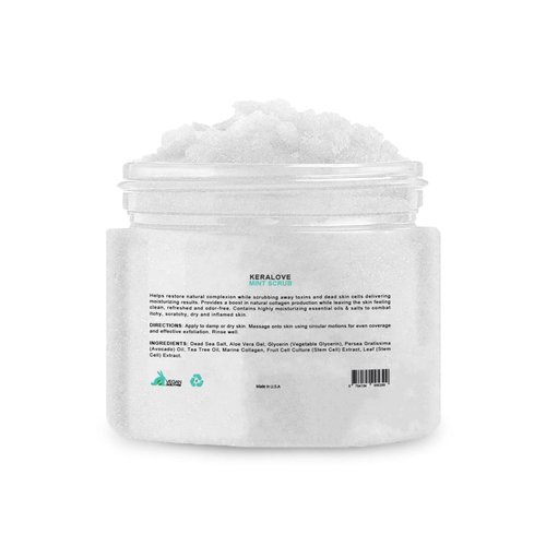 Keralove Scrub with Collagen and Stem Cells 12 oz - Exfoliating Himalayan Salt Scrub for Cellulite - Deep Cleansing for Acne, Scars, Wrinkles - Moisturizes Skin (12, Mint)