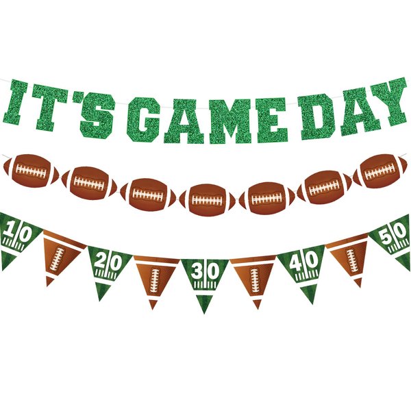Football Party Decorations 3 Pack Football Themed Triangle Flags It's Game Day Football Banner Set for Football Party Supplies