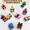 IAMGlobal 12 Mini Pull Back Cars Building Blocks Toy Set, Trucks Toy Vehicles Set Stem Toys, Party Supplies Gifts Party Favor for Kids, Goodie Bags, Birthday, Carnival Prizes