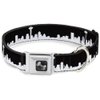 Dog Collar Seatbelt Buckle Seattle Solid Skyline Black White 11 to 17 Inches 1.0 Inch Wide