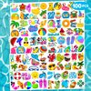 Generic 100 PCS Summer Pool Temporary Tattoos Birthday Party Decorations Favors Supplies Beach Balls Floats Swimming Pool Funny Items Decor Stickers For Girls Boys Gift School Prizes Rewards