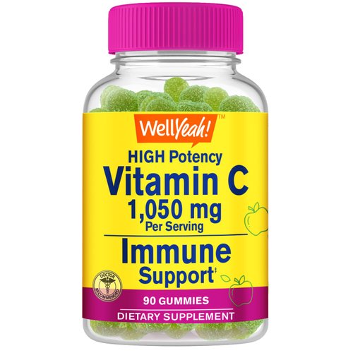 WellYeah Vitamin C 1050 mg Gummies - Natural Sourced Flavors - Immune Support Dietary Supplement, Antioxidant Support - Extra Strength Vegetarian Gummy, Non-GMO, Gluten Free - 30 Servings