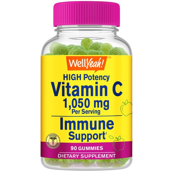 WellYeah Vitamin C 1050 mg Gummies - Natural Sourced Flavors - Immune Support Dietary Supplement, Antioxidant Support - Extra Strength Vegetarian Gummy, Non-GMO, Gluten Free - 30 Servings