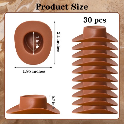 Yuronam 30 Pcs Plastic Mini Western Cowboy Cowgirl Hats Miniature Doll Hats for Party Decoration (Brown)