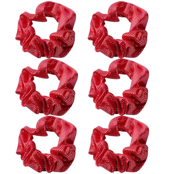 OTYOU 6 Pack Shiny Polka Dots Metallic Hair Scrunchies Rich Tones Scrunchy Bobbles Elastic Hair Ties Hair Accessories for Performance,Dance,Cheer,Party Favors (Red)