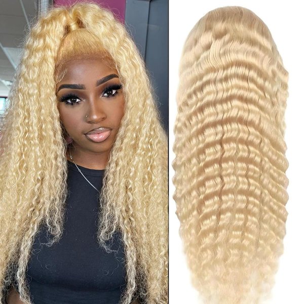24 Inch 613 Lace Front Wig Human Hair 13x4 Deep Wave Human Hair Wig 200% Density 613 HD Lace Frontal Wig Blonde Lace Front Wigs Human Hair Pre Plucked With Baby Hair For Women