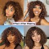 LYOLKSER hair human wigs short curly wig with bangs 100% brazilian virgin human hair no lace front wigs brown highlight 4/27 human wig glueless wig 12 inch