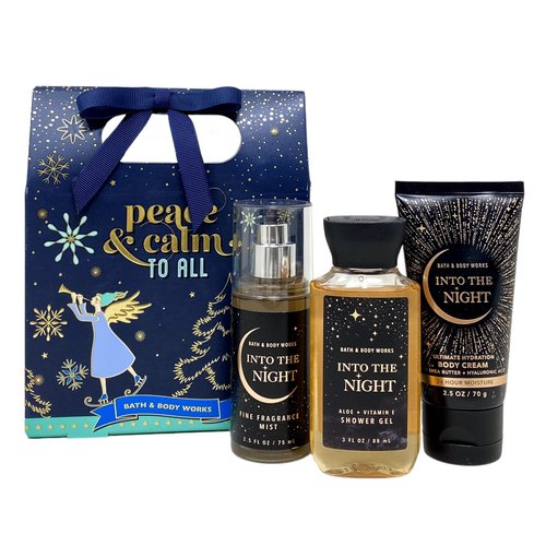 Generic Bath and Body Work INTO THE NIGHT Peace & Calm To All Travel Size Gift Box Set - Fragrance Mist - Body Cream and Shower Gel, Black
