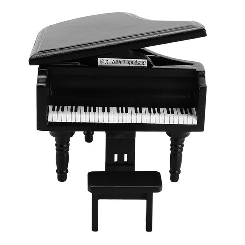 SPYMINNPOO Dollhouse Piano,1:12 Miniature Mini Simulation Wooden Grand Piano with Stool Doll House Accessory for 1:12 Home Ornaments Dollhouse Decorative(Black)