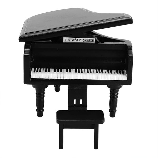 SPYMINNPOO Dollhouse Piano,1:12 Miniature Mini Simulation Wooden Grand Piano with Stool Doll House Accessory for 1:12 Home Ornaments Dollhouse Decorative(Black)