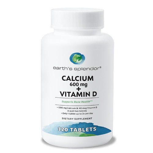Earth's Splendor Bone Health Support, with Calcium & Vitamin D, Dietary Supplement, Vitamin Supplements, for Men & Women, (600mg Calcium, 120 Tablets)