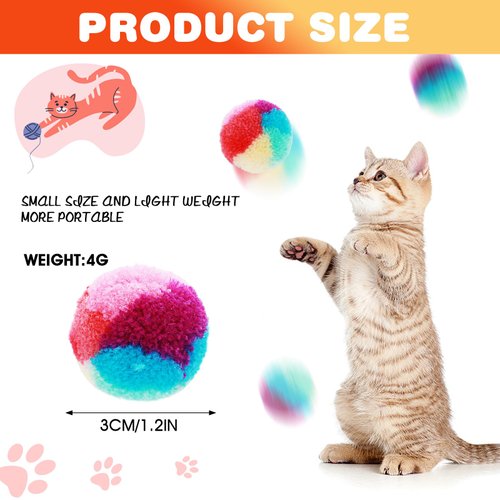 GEEHUA 20Pcs Colorful Cat Pom Pom Ball Toys, 1.2 in Rainbow Cat Toy Balls Soft Plush Cat Ball Interactive Toy Training Ball Toy for Indoor Cats Kitten Exercising Playing