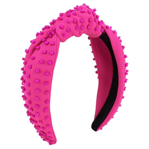 Ondder Hot Pink Hairband - Top Knot Headband for Women, Cloth Head Bands for Women's Hair, Wide Knotted Headbands for Women Girls, Non Slip Fashion Headbands, One Size Fits All for Her