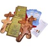 6 Olive Wood Holding Hand Crosses with Gift Bags (With Red or Black Velvet Bag) From Bethlehem