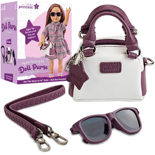Doll Purse and Doll Sunglasses for 18-Inch Dolls - Doll Accessories Play Set for Kids Ages 3 4 5 6 7 8 9 10 11 12 - Excellent Addition to Her Cute Doll Collection - Great Gift for Girls and Toddlers