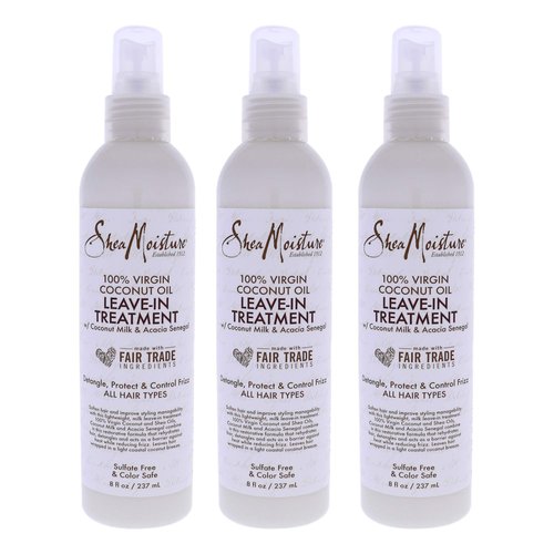 Shea Moisture 100% Virgin Coconut Oil Leave-In Treat 8 Ounce (237ml) (3 Pack)