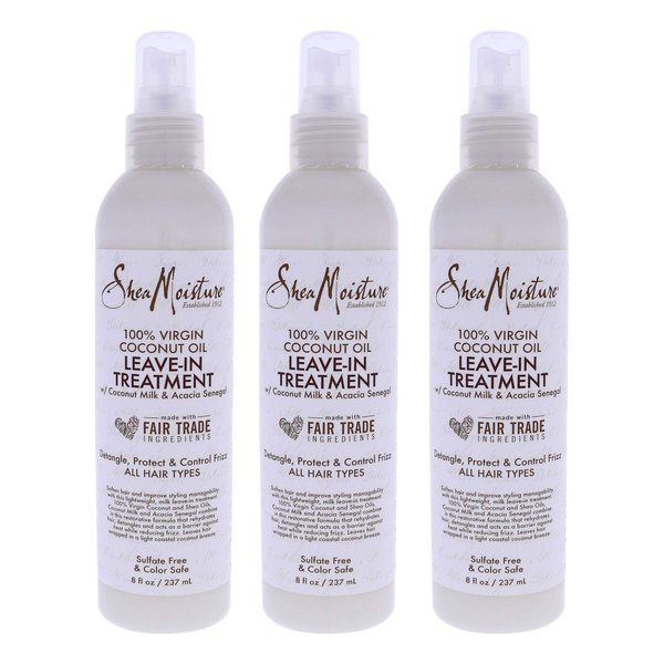 Shea Moisture 100% Virgin Coconut Oil Leave-In Treat 8 Ounce (237ml) (3 Pack)