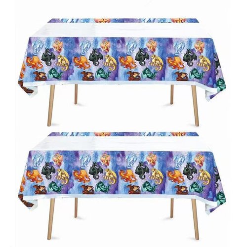 Jlemon 2pcs Wings of Fire Birthday Party Supplies Tablecloth Pack Plastic Table Covers for Kids Wings of Fire Dragon Theme Birthday Party Decorations 70x42.9 inch, White Blue