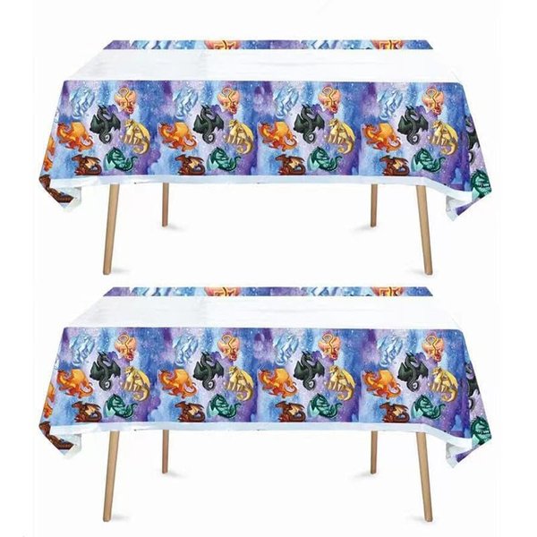 Jlemon 2pcs Wings of Fire Birthday Party Supplies Tablecloth Pack Plastic Table Covers for Kids Wings of Fire Dragon Theme Birthday Party Decorations 70x42.9 inch, White Blue