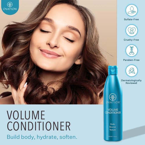 Ovation Hair Volume Conditioner - Light Conditioner for Fine Hair - 12 oz - Lightweight Rinse For Voluminous, Bouncy Hair - With Olive Oil, Vitamin B5, Antioxidants - No Parabens and Sulfates