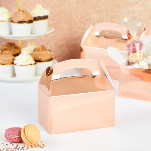 Juvale 24-Pack Treat Boxes - Candy Gable Boxes for Party Favors, Birthday, Wedding, Baby Shower (Rose Gold, 6.2x3.5x3.6 In)