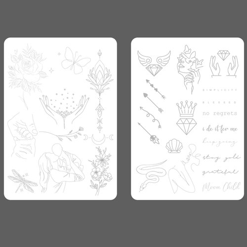 2pcs White Tiny Tattoo Practice Skin Double-Sided Minimalist Tattoo Practice Pad 30 Stencil Designs Floral Tattoo Designs Fake Skin (2pcs)